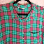 KAVU  PINK GREEN PLAID CHECK HI LOW POPOVER TUNIC LONG LINE BLOUSE XL Photo 2