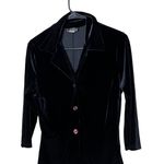 Eye Candy  Black Vintage Velvet 3/4‎ Sleeve Classic Chic Button Front Blouse M Photo 1