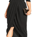 City Chic Black Flirtation Drape Midi Dress Size 16 Photo 0