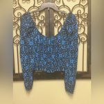 ZARA blue ditsy shirred square neck crop blouse Photo 4