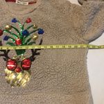 Wallflower Sz XL Sherpa Faux Fur Sequin Reindeer Cropped Sweater Tan Photo 4