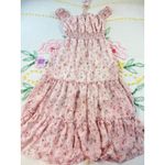 SheIn  Floral Tiered Midi Dress Off Shoulder Smocked Waist Short Sleeve Pink M Photo 4