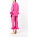 Sleeper Party Cropped Feather Trim Pajama Shirt Photo 4