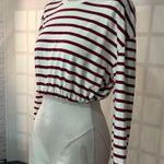 ZARA  Red and White Striped Cropped Long Sleeve Top Size S Photo 3