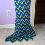 Bebe NEW Size M Tropical Zig Zag Maxi Dress Strapless Babydoll Chevron Knit Blue Photo 2
