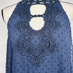 Jun & Ivy Navy A-Line Dress Sz M Halter Neck Lace Embroidered Lined Short Photo 2