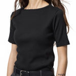 Uniqlo Boat Neck Ribbed T-Shirt | Half Sleeve Tee Black NWT Medium Photo 0