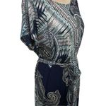 Renee C. Women’s Dress 1X Paisley Print Short Sleeve Belted Made In USA Boutique Blue Photo 5