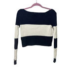 Aerie  Cropped Sweater Size Small Striped Navy White Nautical Cotton Photo 1