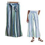 Indigo Rein Linen Blend Striped Side Slit Waist Tie Wide Leg Pant Small Resort Photo 1
