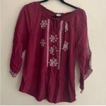 Sonoma  Maroon Red Embroidered Exposed Sleeve Peasant Blouse Shirt Top Boho Photo 0