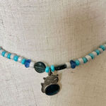 Blue and white beaded cat pendant necklace Photo 0