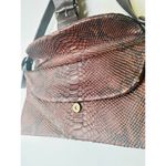DONALD J PLINER Dark Brown Crocodile Embossed Snap Closure Shoulder Handbag Photo 3