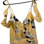 Xhilaration NEW  Yellow Gray Romantic Floral Strappy Off the Shoulder Jumpsuit Photo 1