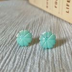 NWOT Vintage Blue Flower Carved Shell Stud Earrings “Skye” Beach Coastal Minimal Jewelry Photo 0