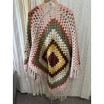 Handmade Crochet Granny Square Hexagon Fringe Earthy Open Cardigan One Size Photo 6