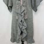 SISTERS Gray Knit Long Sweater Duster Wool Blend Faux Fur Trim Women’s Size XL Photo 10