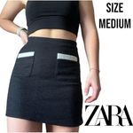 ZARA  Trafaluc Tweed Black Mini Skirt 2 Pockets Classic Chic Size Medium Photo 0
