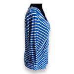 Chico's Womens Top Sz 1 M 8 Blue White Miraculous Stripe Tiered Knit Photo 8