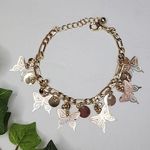 Gold Figaro Chain Anklet Bracelet with Tricolor Gold Butterfly Charms Photo 0