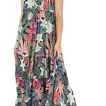 Angie  Tropical Print Tiered Maxi Dress Crossed Back Boho Sleeveless size M Flowy Photo 0