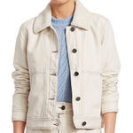 Joie  Lev Faux Fur Collar Denim Jacket in Aged White Size Large Trucker Photo 0