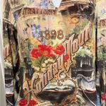 One World Womens Vintage Top French Floral Bell Sleeve Notch Neck Ruffles Medium Photo 3