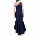 Eliza J One-Shoulder Side-Tuck Ruffle Hem Scuba Gown Navy Size US 2 Photo 9