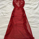 Vintage sheer Red lace maxi dress with high side slits and open back Size small Photo 0