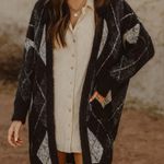 Marled Clothing Chunky plaid faux fur cardigan women’s M cozy preppy dark academ Black Size M Photo 0