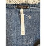 Free People Denim Jacket Distressed Hoodie Gray Knit Sleeves Women's XS Photo 1