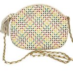 White Leather Multi Color Stitched Rounded Chain Link Full Zip Shoulder Bag Photo 0