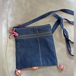 Vintage Boho Bird Floral Embroidered Crossbody Bag w/ Tassels Navy Strap Pink Photo 2