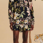 Farm Rio  Black Surreal Flowers Long Sleeve Mini Dress S Photo 0