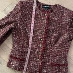 Sag Harbor Burgundy Tweed Jacket Blazer Gold Buttons Career Chic Size 12 Red Photo 4