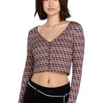 Volcom  Cropped Top XL Extra Large Brown Black Geometric Print Beach Coconut Girl Photo 0