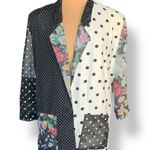 Vintage 90s Oversized Blazer Jacket Patchwork Polka Dot Floral Lace Collar Sheer Black Size L Photo 0