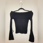 SheIn Knitted Off-Shoulder Loose Tie Sleeve Sweater, Black, Size M, EUC Photo 2