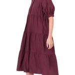 English Factory Midi Burgundy Red Dress Cotton Puffy Short Sleeves Tiered 4 EUC Photo 13