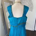 Janique Silk Teal Blue Ethereal Mermaid Beaded Silk Scarf Prom Formal Dress XL Size 16 Photo 4