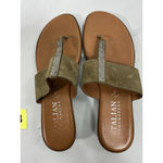 Italian Shoemakers Womans Italian Shoe Makers Slipon Thong Sandals 10 Brown Wedge Heel Rhinestones Photo 5