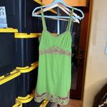 Aryeh  100% Cotton Green Dress with Purple Embroidery Size Medium Photo 1