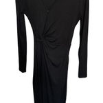 SheIn  Black Ribbed Long Sleeve Knot Front‎ Midi Dress Bodycon Photo 0
