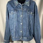 Denim & Co . QVC Blue Jean Denim Jacket Floral Embroidery Long Sleeve Sz 1X EUC Photo 0