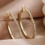 Large Gold Hoops Earrings For Women Gold color with faux diamonds around Photo 2