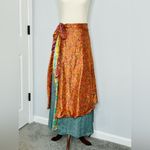 Vintage Reversible Sari Layered Wrap Maxi Skirt Bohemian Multicolor Fabrics OS Size undefined Photo 11