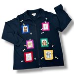Bechamel Dog Lover Embroidered Patches Full Zip Cardigan Jacket Blue Large Photo 10