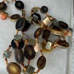 Vintage long 32” petrified wood, abalone, mother of pearl 60’s necklace Orange Photo 4