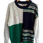 Lands End Womens Patchwork Fair Isle Cable Knit Sweater Size S Fisherman Grandpa Gray Photo 0