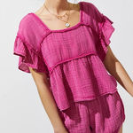 Anthropologie  Daily Practice Women’s Gauzy Hot Pink Top Shorts Lounge Set XS Photo 0